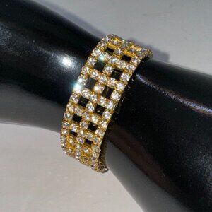 Bracelet Gold Tone and Clear Sparkling Crystals Glass Stones Stretchy